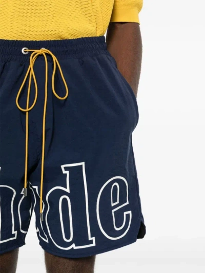 Shop Rhude Men Logo Track Shorts In 0302 Navy