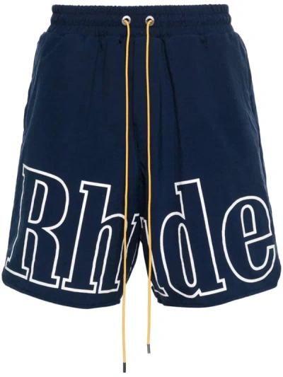 Shop Rhude Men Logo Track Shorts In 0302 Navy