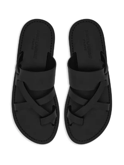 Shop Saint Laurent Men Culver Flat Mules In 1000 Nero