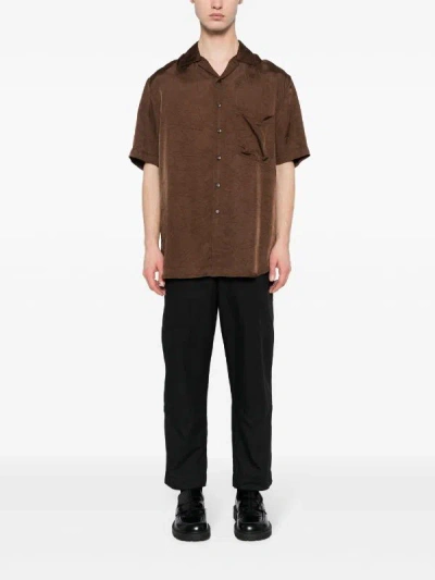 Shop Song For The Mute Men S/s Crinkle Shirting Oversized Shirt In Brown