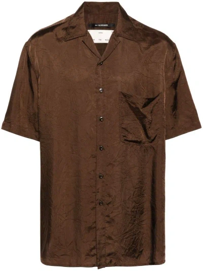 Shop Song For The Mute Men S/s Crinkle Shirting Oversized Shirt In Brown