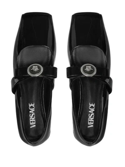 Shop Versace Women T.20 Patent  Calf Leather Flats In 1b00p Black-palladium