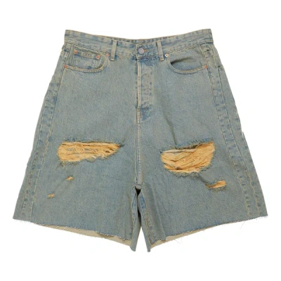 Shop Vetements Men Destroyed Baggy Shorts In Y2k Blue Sand