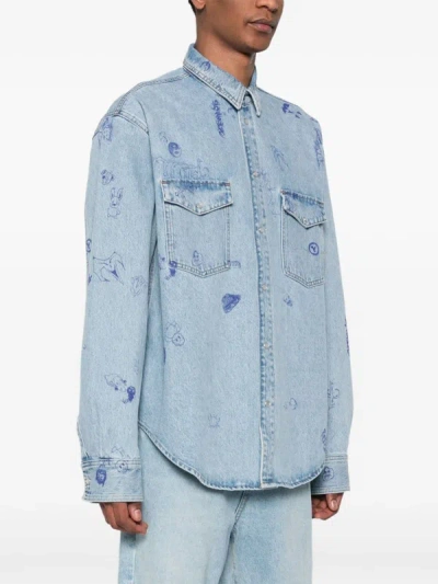 Shop Vetements Men Scribbled Denim Shirt In Blue