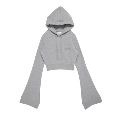 Shop Vetements Women Flared Sleeve Cropped Hoodie In Grey Melange