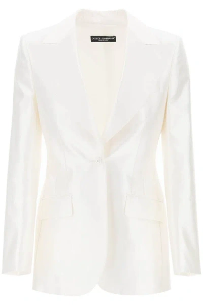 Shop Dolce & Gabbana Turlington Jacket In Silk Mikado In White