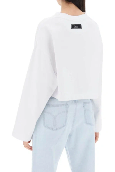 Shop Versace "cropped Sweatshirt With Rhinestone In White