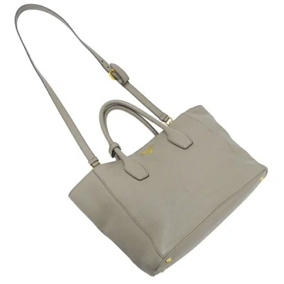 Shop Prada Grey Leather Tote Bag ()