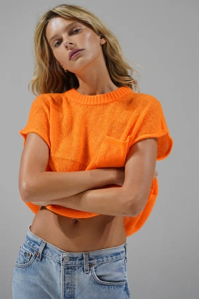 Shop Lna Clothing Loma Semi Sheer Sweater Top In Neon Tangerine