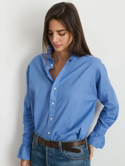 Alex Mill Blake Ruffle Shirt In Cotton Voile In Coastal Blue