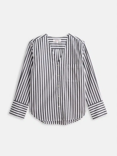 Shop Alex Mill Crosby V-neck Shirt In Striped Poplin In Charcoal/white