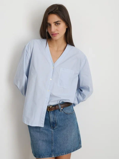 Shop Alex Mill Crosby V-neck Shirt In Cotton Poplin In Calm Blue