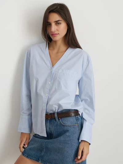 Shop Alex Mill Crosby V-neck Shirt In Cotton Poplin In Calm Blue
