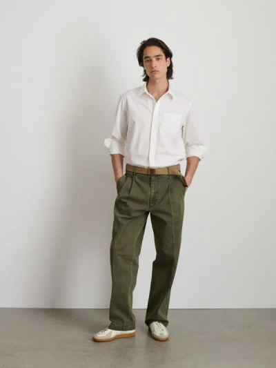 Shop Alex Mill Double Pleated Pant In Bedford Cotton In Washed Olive