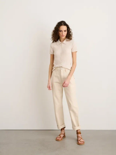 Alex Mill Suzanne Ribbed Button Front Polo In Ivory