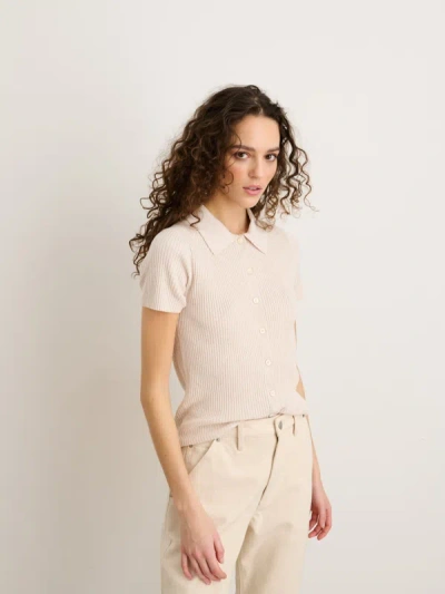 Alex Mill Suzanne Ribbed Button Front Polo In Ivory