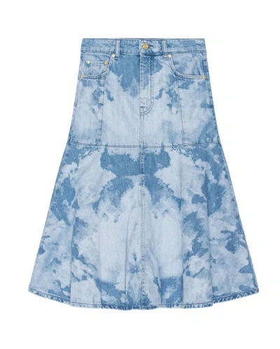 Shop Ganni Blue Bleach Denim Flounce Midi Skirt In Light Wash Denim