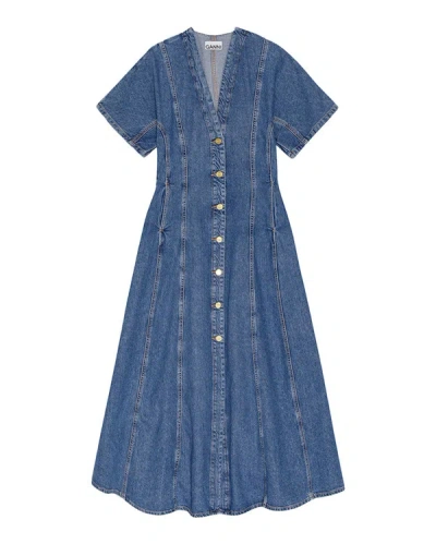 Shop Ganni Circulose® Future Denim Maxi Dress In Medium Wash Denim