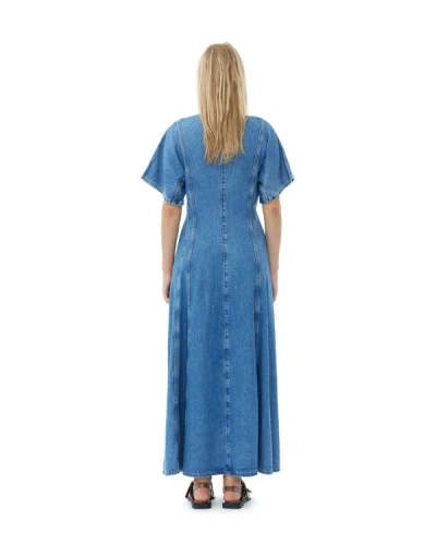 Shop Ganni Circulose® Future Denim Maxi Dress In Medium Wash Denim