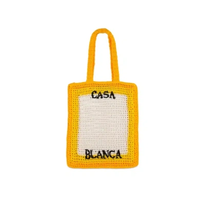 Shop Casablanca Logo Cotton Crochet Tote Bag