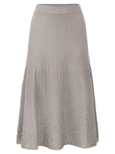 Elisabetta Franchi Metallic Ribbed Viscose Midi Skirt