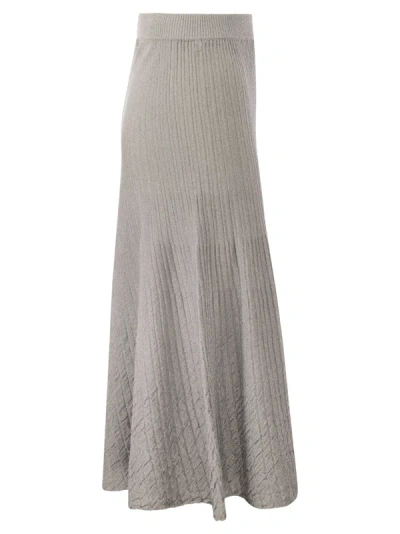 Elisabetta Franchi Metallic Ribbed Viscose Midi Skirt