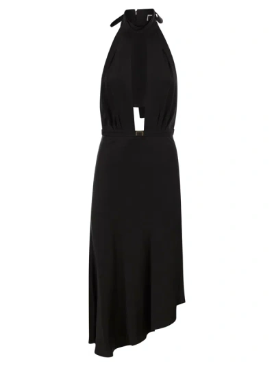 Shop Elisabetta Franchi Satin Midi Dress With Asymmetric Skirt