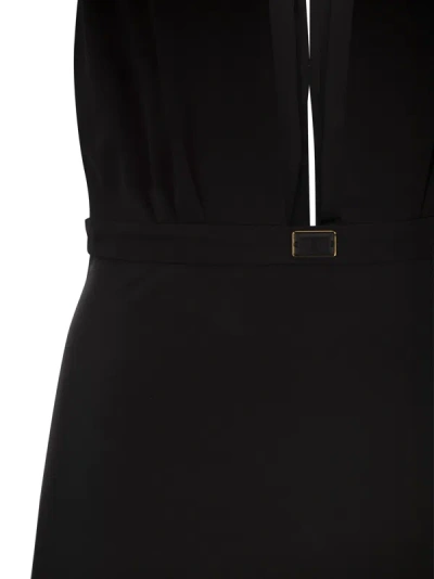 Shop Elisabetta Franchi Satin Midi Dress With Asymmetric Skirt