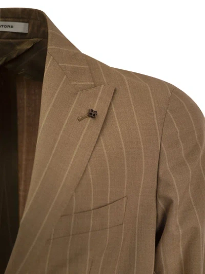 Shop Tagliatore Pinstripe Suit In Wool And Silk