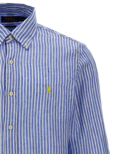 Shop Polo Ralph Lauren Logo Embroidery Striped Shirt Shirt, Blouse Light Blue