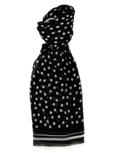Shop Dolce & Gabbana Polka Dot Chiffon Scarf Scarves, Foulards White/black
