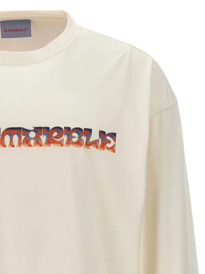 Bluemarble White Sweater With Maxi Print In Cotton Man In White