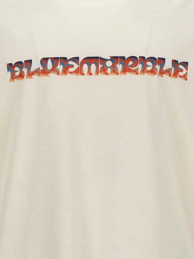 Bluemarble White Sweater With Maxi Print In Cotton Man In White