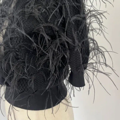Pre-owned Elie Saab Black Knit Wool Top With Ostrich Feathers