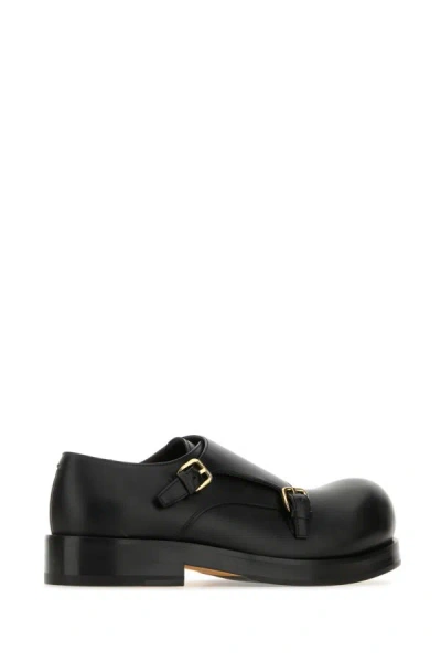 Shop Bottega Veneta Man Black Leather Helium Monk Strap Shoes