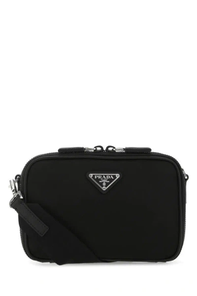 Shop Prada Man Black Leather And Nylon Crossbody Bag