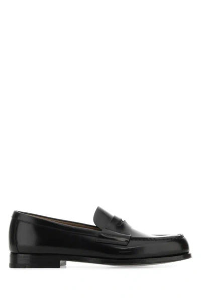 Shop Prada Man Black Leather Loafers