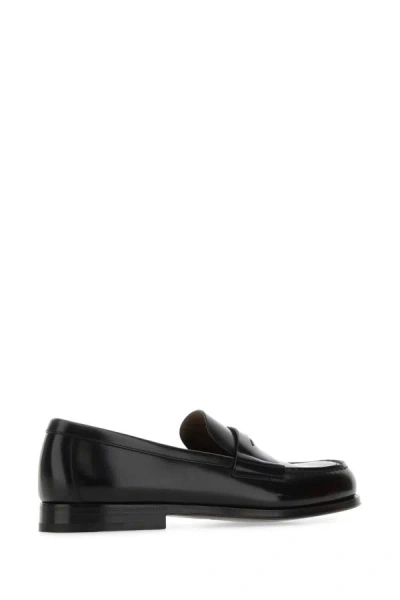 Shop Prada Man Black Leather Loafers