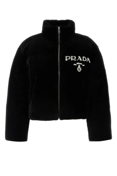 Shop Prada Woman Black Shearling Down Jacket