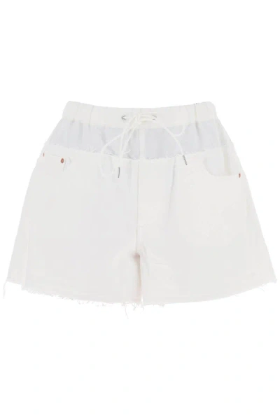 Shop Sacai Hybrid Denim Shorts For Men Women In White