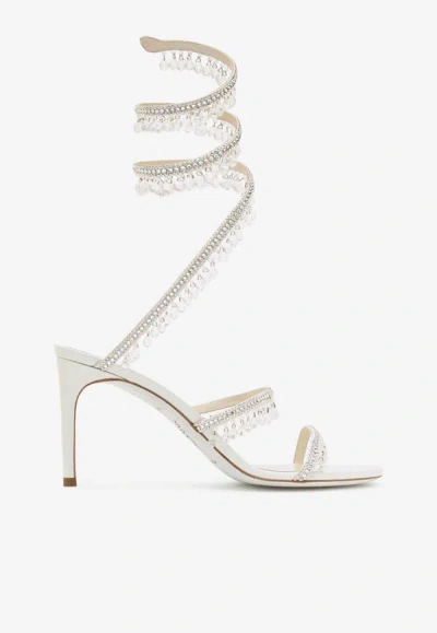 Shop René Caovilla Chandelier 80 Jeweled Crystal-embellished Sandals In Ivory