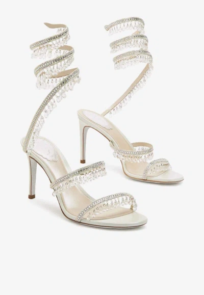 Shop René Caovilla Chandelier 80 Jeweled Crystal-embellished Sandals In Ivory
