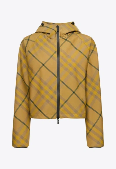 Shop Burberry Check-pattern Zip-up Hooded Jacket In Multicolor