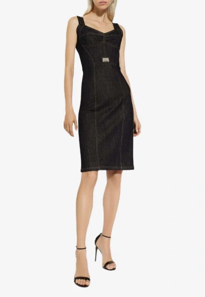 Dolce & Gabbana Corset-style Mini Denim Dress In Navy