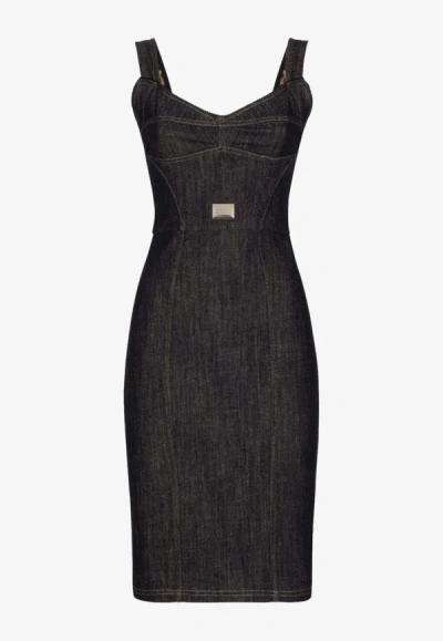 Dolce & Gabbana Corset-style Mini Denim Dress In Navy