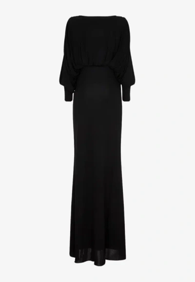 Shop Saint Laurent Cut-out Long-sleeved Maxi Dress In Black