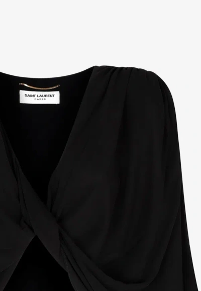Shop Saint Laurent Cut-out Long-sleeved Maxi Dress In Black