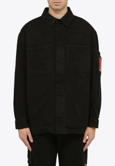 Shop 44 Label Group Denim Overshirt With Lighter Holder In Black