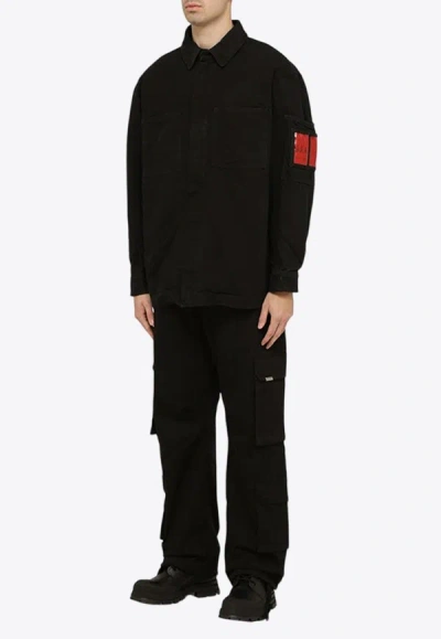 Shop 44 Label Group Denim Overshirt With Lighter Holder In Black