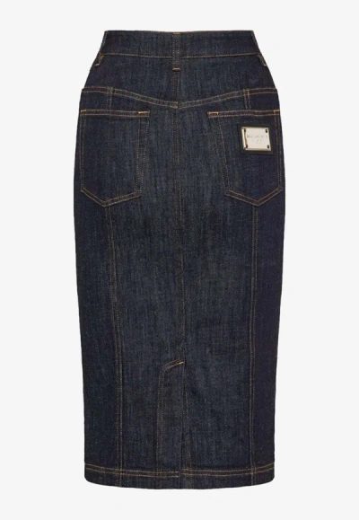 Dolce & Gabbana Denim Pencil Midi Skirt In Blue